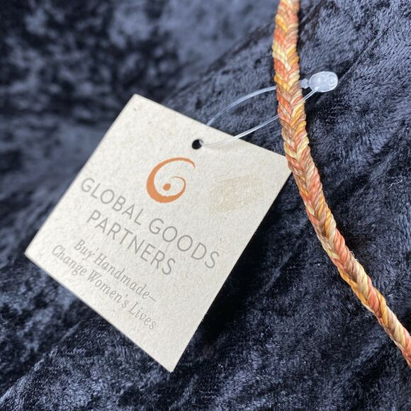 Global Goods Partners Handmade Stamped Brass Bead Bib Necklace Braided Strap - Picture 3 of 8